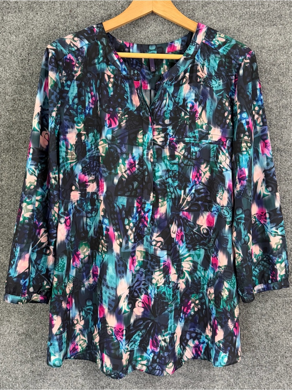 NYDJ Womens Multicolor Abstract Print Top Size XL Artsy Office Casual